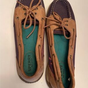 Sperry Women's Tan and Navy blue Boat Shoes